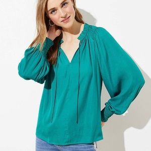 NWT LOFT SMOCKED CUFF TIE NECK BLOUSE